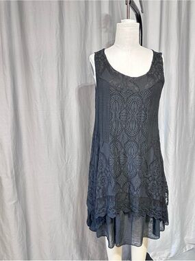 Sleeveless Black Crochet Lace Overlay Dress